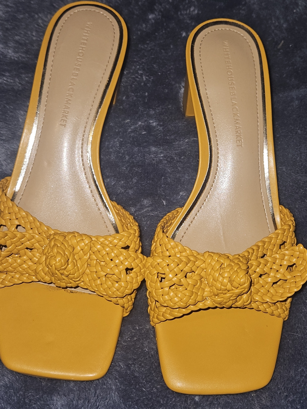 White House Black Market Mustard Yellow Braided Slide Mules